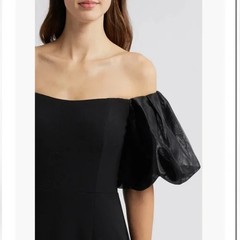 Eliza J Black Off the Shoulder Puff Sleeve Trumpet Gown Size 12 $188
