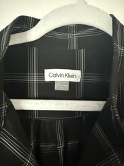 Calvin Klein Black & White Windowpane Midi Shirt Dress with Waist Tie 12