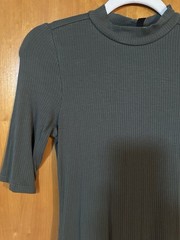 Express Olive Green Solid Ribbed Knit Mock Neck 1/2 Sleeve Sheath Midi Dress XS