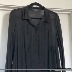 Knot Sisters Black Collared Button Down Swing Shirtdress Pleated Long Sleeve S