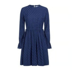 Sandro Lori Polka Dot Navy Blue Mini Dress Long Sleeves Side Ties Babydoll 1/S