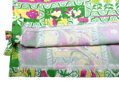 VINTAGE SANIBEL SPORT Patchwork Floral Pink Green Yellow A-Line Resort Beach Med