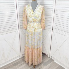 Taylor Dress Size 6 Pink Multi Floral Patchwork Tiered Chiffon Maxi Cottagecore