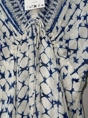 ZARA ECRU BLUE METALLIC THREADS PRINTED SHORT TUNIC DRESS WITH TASSELS SIZE XL