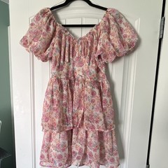 Simply Southern Floral Square Neck Puff Sleeve Fit & Flare Short Dress L