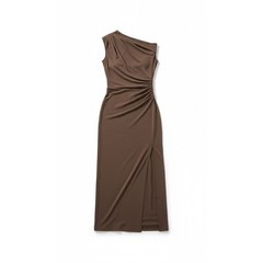 Commense Asymmetric One Shoulder Brown Maxi Dress Slit Jersey XL – Modern Chic