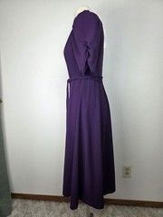 DKNY Women Size 8 Puff Ruched Sleeve Midi Dress Purple Tie Waist