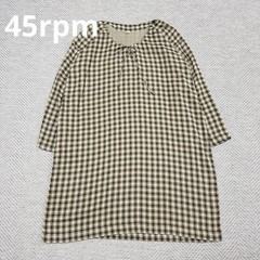 45rpm Check Cotton Dress Brown GATHERED Collar Vintage Used
