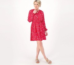 Candace Cameron Bure Size XS Petite Printed Woven Mini Dress CHERRY A593162