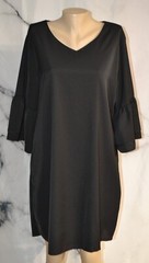 CHALIER Black Dress XL 3/4 Sleeves with Flared Double Cuffs V Neckline Lined
