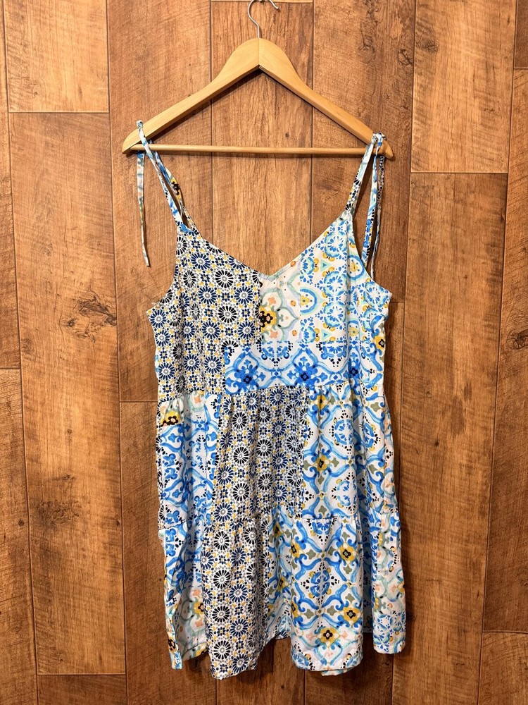 Pep & Co blue patchwork tie shoulder sundress UK 14 boho summer dress