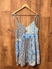 Pep & Co blue patchwork tie shoulder sundress UK 14 boho summer dress
