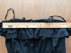 GAP Off Shoulder Button Front Midi Dress Black Rayon Ruffle Tie Waist M