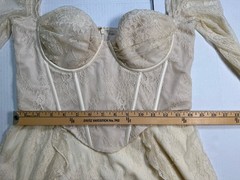 Oh Polly Ninette Long Sleeve Sheer Lace Corset Mini Dress in Ivory Cream US10