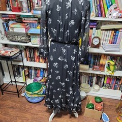 SIMPLY VERA-BLACK/MULTI-FLORAL-COLLAR-LINED DRESS-SIZE-XS-