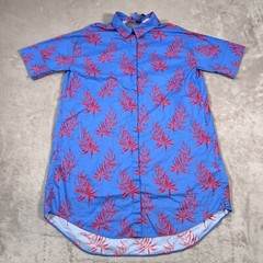 Bonobos Dress Womens Small Blue Red Leaves Collared Lightweight Short Sleeve