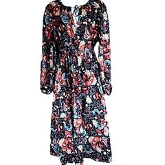 NWT Mystical Creatures LOFT Navy 100% Cotton Relaxed Belted Dress SZ S/M