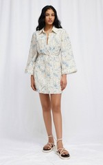 Significant Other Ansel Printed Linen Blend Mini Shirt Dress Illustration Floral
