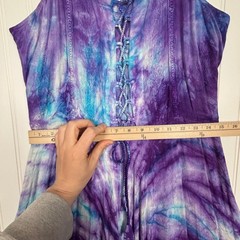 Hippie Tie Dye Dress SMALL Purple Boho Festival Embroidery Gypsy Handkerchief