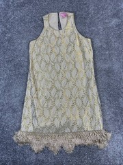 Lilly Pulitzer Dress Womens Xs Beige Gold Fringe Silk