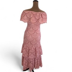 Gianni Bini Tiered Baby Pink Ruffled Dress Small Women’s Retro Maxi 70s Prairie