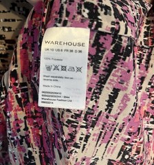 Warehouse Multicolored Short Sleeve, Round Neck Dress. Zip Back. Size 10