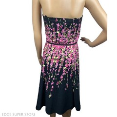 Ann Taylor Loft Strapless Black Pink Green Tube Cotton Floral Evening Dress Sz 2