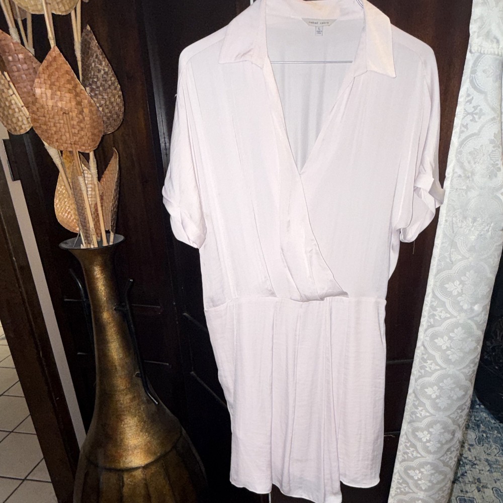 Naked Zebra Women&rsquo;s off pink Solid Collared Short Sleeve dress One-Piece Size L