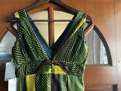 BILL BLASS 100% Silk Lined Green Multi Color Palm Gown Size 2 Made U.S.A