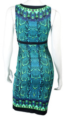ROBERTO CAVALLI Blue & Multi Snakeskin & Geometric Print Jersey Sheath Dress 40