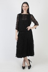 Vintage Black Edwardian Dress Victorian Thurn Deco Crochet Flapper 20s 30s Gown