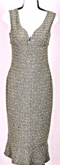 ST JOHN Women&rsquo;s Tweed Green Metallic Silver Studs Throughout Shimmer Dress Sz 2