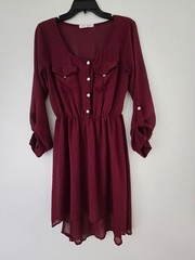 Rewind Burgundy Long Sleeve Button Front High Low Shirt Dress Size M