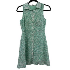 Lucca Couture Floral Mini Shirt Dress XS Mint Green Sleeveless Cottage Boho