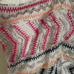 Parker Casey Beaded Patterned SequinWhite/Pink Women&rsquo;s Dress XS