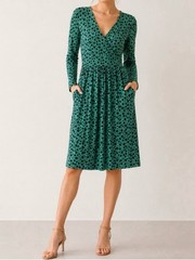 BODEN Layla Jersey Long Sleeve Dress Sapling Leafy Bud Green Floral Size 8P