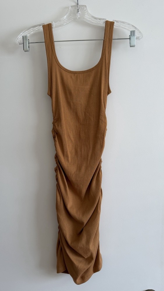 Organic Basics Core Rib Ruched Side Dress Ocher Size XS 95% Organic Cotton