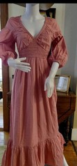 NWT 100% Cotton Poplin Pink midi Dress S Tiered Cottagecore Lined Smocked $89