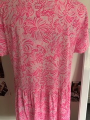 Lilly Pulitzer Pink/White Floral Tiered Scoop Neck Midi Dress Cotton L