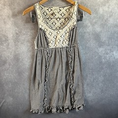 Eyelash Couture Tunic Or Dress Navy Off White Striped Lace Sleeveless Size Small
