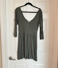 Cotton On Women&rsquo;s Green Solid Knit A-Line Dress Scoop Neck 3/4 Sleeve L