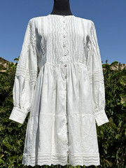 Magaschoni M Ivory Linen Long cuffed Sleeve Button-up High Waist Mini Dress-NWT