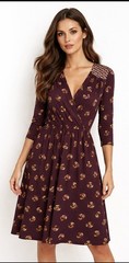 Boden Plum Floral Faux Wrap Midi Dress US 8R UK 12R Long Sleeve Jersey