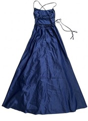 MANIJU Elegant Navy Spaghetti-Strap Maxi Dress with High Side Slit SIZE L