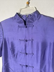 Women Chinese Style Shomi Silk Purple Dress Size 8 Petite Chinese Crown Knot