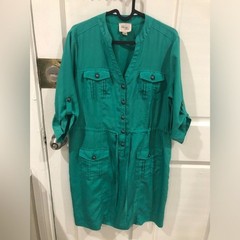 Beige by eci Green Lightweight Utility Shirt Dress size 12