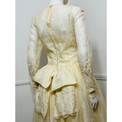 Small Mid Century Vintage Cream Floral Embroidered Bridal Gown and Headpiece