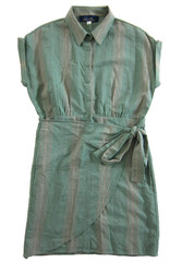 Blue Rain Green Cap Sleeve Collared Button Down Shirt Wrap Dress Medium