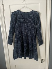 Madewell Gauze Ruffle-Trimmed Mini Dress in the « Deep Indigo » plaid Sz Small