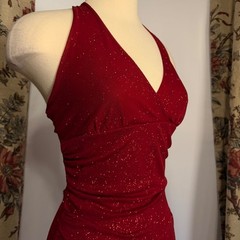 Speechless Red Glitter Halter Dress Handkerchief Hem Shimmer Prom Party Size 7